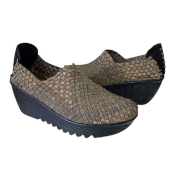 Bernie Mev Bronze Elastic Woven Slip On Platform Wedge Booties EU 36/ US 5.5 - Picture 1 of 7